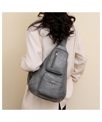 Sling Bag for Women Pu Leather Multi-Pockets Chest Bag Casual Shoulder Satchel Daypack Crossbody Sling Backpack Grey $21.75 C...