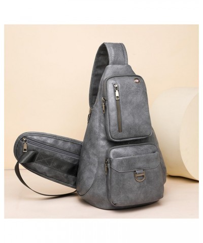 Sling Bag for Women Pu Leather Multi-Pockets Chest Bag Casual Shoulder Satchel Daypack Crossbody Sling Backpack Grey $21.75 C...