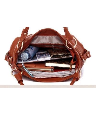 Women's PU Single Shoulder Bag Tassel Stitching Large Capacity Shoulder Shopping Bag Brown $37.03 Totes