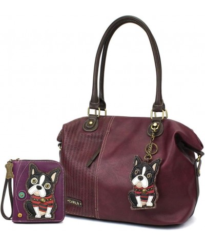 Chala Boston Terrier Zip-Around Wristlet Wallet - Dog Mom Gift Plum Tote and Wallet Combo $45.50 Totes