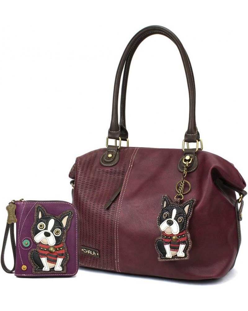 Chala Boston Terrier Zip-Around Wristlet Wallet - Dog Mom Gift Plum Tote and Wallet Combo $45.50 Totes