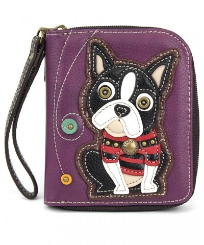 Chala Boston Terrier Zip-Around Wristlet Wallet - Dog Mom Gift Plum Tote and Wallet Combo $45.50 Totes