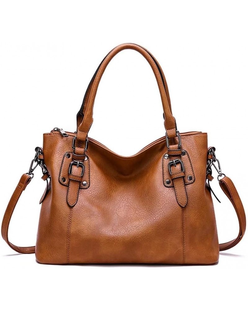 Tote Bag for Women Top Handle Handbag Large Capacity Shoulder Bag PU Leather Crossbody Bag Retro Satchel Purse Brown $23.00 S...