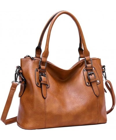 Tote Bag for Women Top Handle Handbag Large Capacity Shoulder Bag PU Leather Crossbody Bag Retro Satchel Purse Brown $23.00 S...