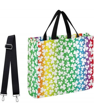 St. Patrick's Day Rinbow Shamrock Clover Corduroy Crossbody Tote Bag for Gym Multi $13.75 Totes