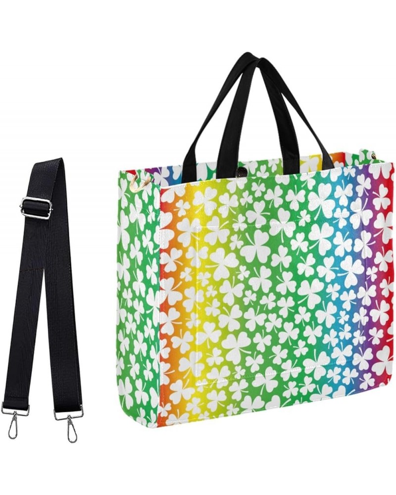 St. Patrick's Day Rinbow Shamrock Clover Corduroy Crossbody Tote Bag for Gym Multi $13.75 Totes