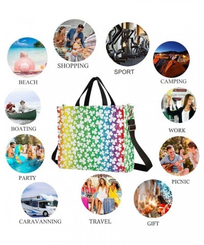 St. Patrick's Day Rinbow Shamrock Clover Corduroy Crossbody Tote Bag for Gym Multi $13.75 Totes