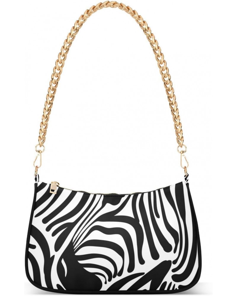 Women Chain Shoulder Purse Bag With Zipper Animal Print Skins Print, Zebra Silhouette Hobo Tote Clutch Handbags with Chain St...