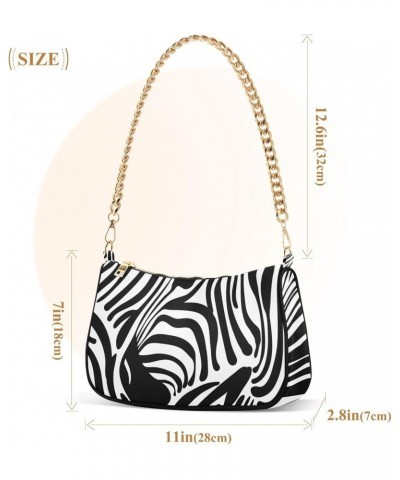 Women Chain Shoulder Purse Bag With Zipper Animal Print Skins Print, Zebra Silhouette Hobo Tote Clutch Handbags with Chain St...