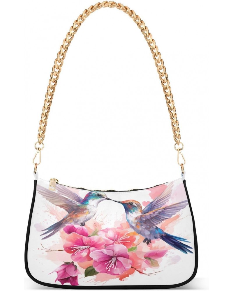 Shoulder Bags for Women Blue Birds Spring Pink Floral Hobo Tote Handbag Small Clutch Purse with Zipper Closure $15.80 Shoulde...