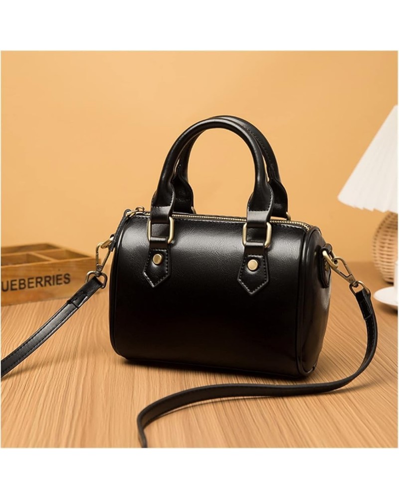 Genuine Leather Womens Bags Handbags Quality Retro Luxury Crossbody Bags for Women Totes Shoulder Bag (Color : Black, Size : ...