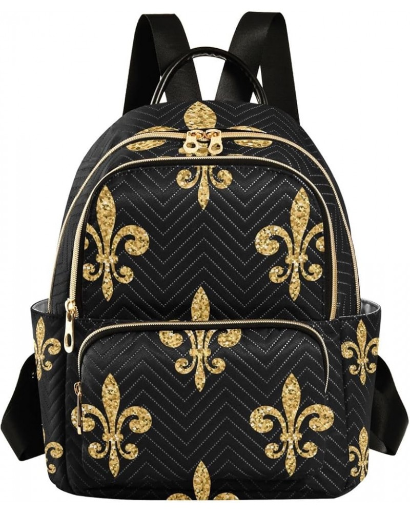 Mardi Gras Women Backpack Fleur De Lis Diamond Golden Travel Bag Compact Daily Bag Small $16.42 Backpacks