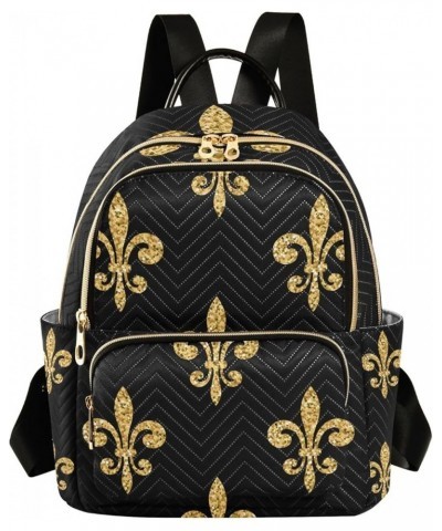 Mardi Gras Women Backpack Fleur De Lis Diamond Golden Travel Bag Compact Daily Bag Small $16.42 Backpacks