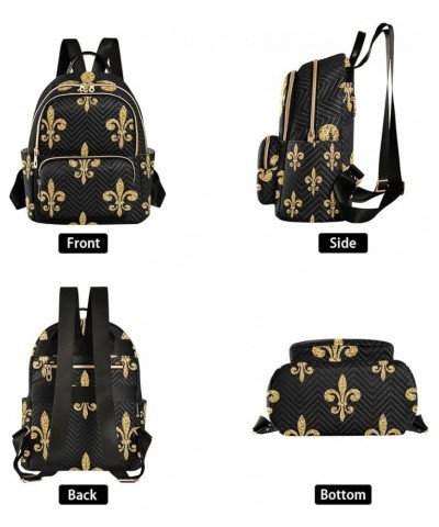 Mardi Gras Women Backpack Fleur De Lis Diamond Golden Travel Bag Compact Daily Bag Small $16.42 Backpacks