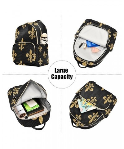 Mardi Gras Women Backpack Fleur De Lis Diamond Golden Travel Bag Compact Daily Bag Small $16.42 Backpacks