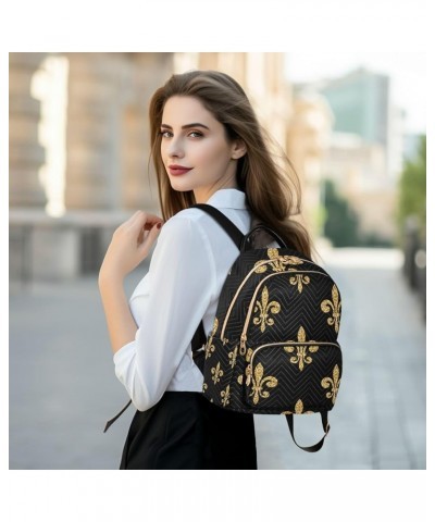 Mardi Gras Women Backpack Fleur De Lis Diamond Golden Travel Bag Compact Daily Bag Small $16.42 Backpacks