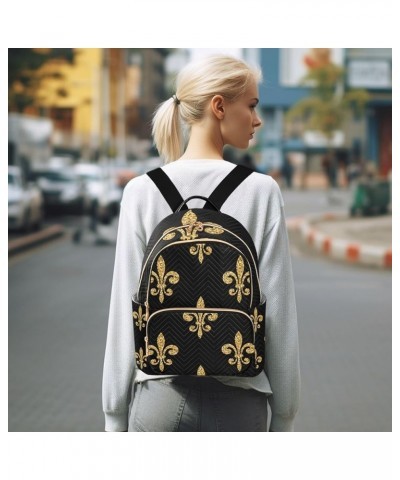 Mardi Gras Women Backpack Fleur De Lis Diamond Golden Travel Bag Compact Daily Bag Small $16.42 Backpacks