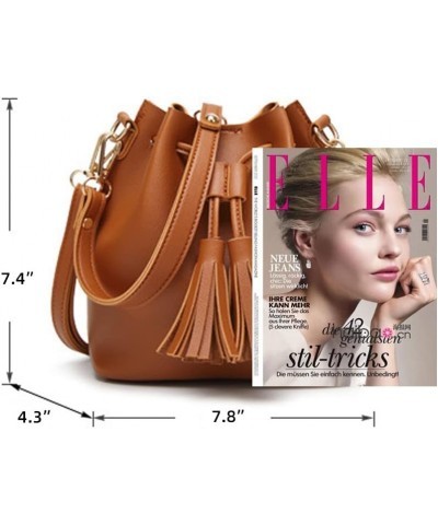 Womens Mini Bucket Bag Leather Drawstring Handbag Tassel Shoulder Purse Retro Crossbody Wallet with Adjustable Straps Brown $...