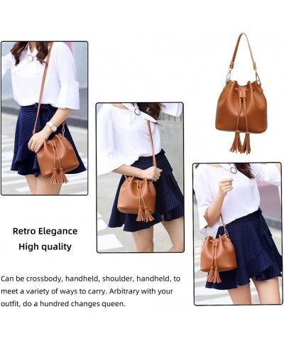 Womens Mini Bucket Bag Leather Drawstring Handbag Tassel Shoulder Purse Retro Crossbody Wallet with Adjustable Straps Brown $...