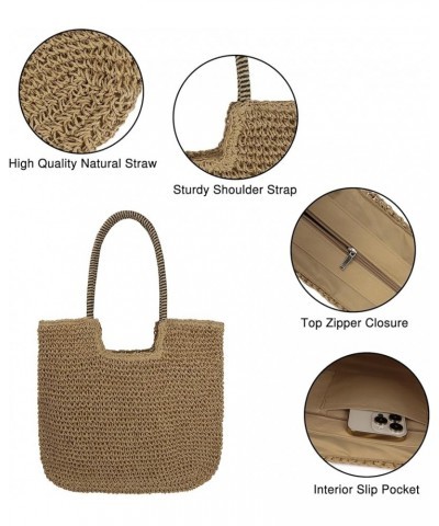 Women Large Straw Beach Bag Handmade Woven Shoulder Bags Hobo Tote Handbag Purse for Summer B-brown $18.07 Totes