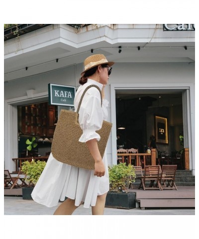 Women Large Straw Beach Bag Handmade Woven Shoulder Bags Hobo Tote Handbag Purse for Summer B-brown $18.07 Totes