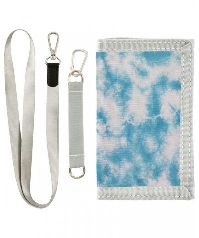 Blue Tie Dye Abstract Trifold Wallet Fabric Wallet Small Nylon Wallet Card Wallet with Lanyard $8.50 Wallets