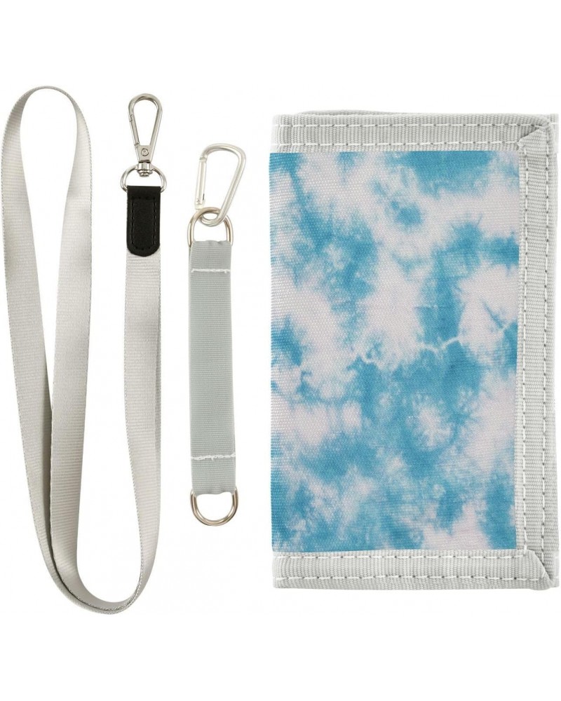 Blue Tie Dye Abstract Trifold Wallet Fabric Wallet Small Nylon Wallet Card Wallet with Lanyard $8.50 Wallets