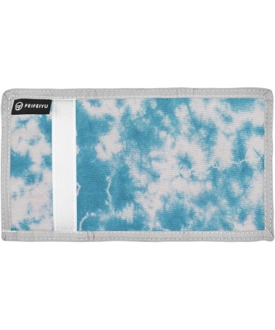 Blue Tie Dye Abstract Trifold Wallet Fabric Wallet Small Nylon Wallet Card Wallet with Lanyard $8.50 Wallets