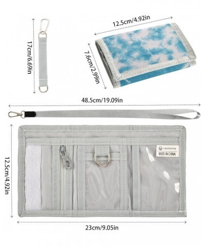 Blue Tie Dye Abstract Trifold Wallet Fabric Wallet Small Nylon Wallet Card Wallet with Lanyard $8.50 Wallets