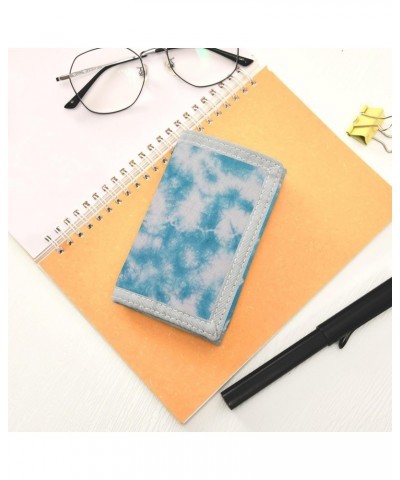 Blue Tie Dye Abstract Trifold Wallet Fabric Wallet Small Nylon Wallet Card Wallet with Lanyard $8.50 Wallets