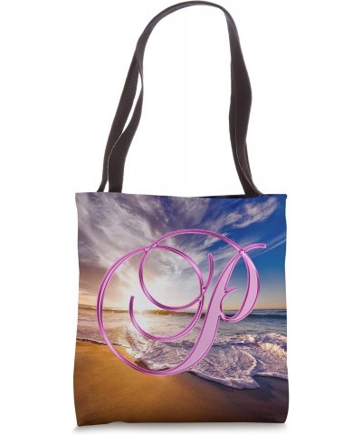 P Pink Beach Ocean Sunset Sand Wave Initial Letter Name Tote Bag $9.61 Totes