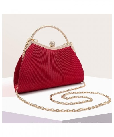 Chain Rhinestone Cocktail Party Bag Women Evening Clutch Bag Pleated Fashion Elegant Messenger Bags Red $11.95 Evening Bags