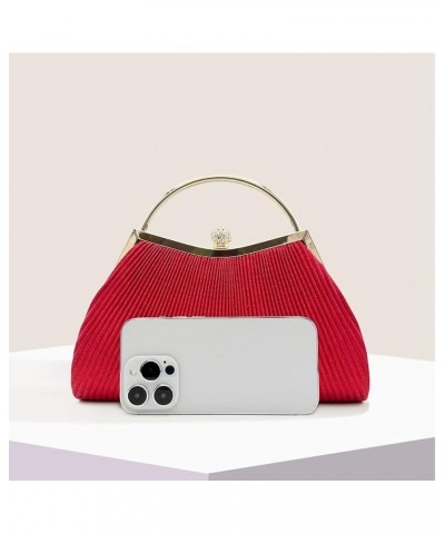 Chain Rhinestone Cocktail Party Bag Women Evening Clutch Bag Pleated Fashion Elegant Messenger Bags Red $11.95 Evening Bags