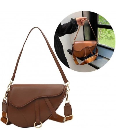 PU Leather Small Crossbody Bag Two Straps Women Stylish Satchel Bags Waterproof Saddle Shoulder Bag Solid Color Should Brown ...