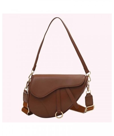 PU Leather Small Crossbody Bag Two Straps Women Stylish Satchel Bags Waterproof Saddle Shoulder Bag Solid Color Should Brown ...