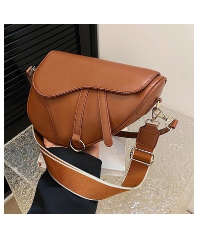 PU Leather Small Crossbody Bag Two Straps Women Stylish Satchel Bags Waterproof Saddle Shoulder Bag Solid Color Should Brown ...