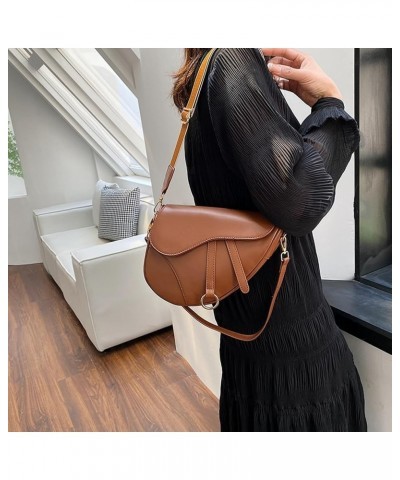 PU Leather Small Crossbody Bag Two Straps Women Stylish Satchel Bags Waterproof Saddle Shoulder Bag Solid Color Should Brown ...