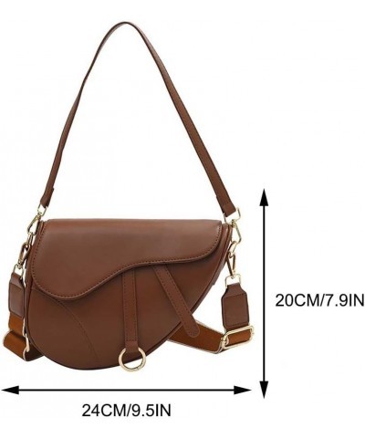 PU Leather Small Crossbody Bag Two Straps Women Stylish Satchel Bags Waterproof Saddle Shoulder Bag Solid Color Should Brown ...