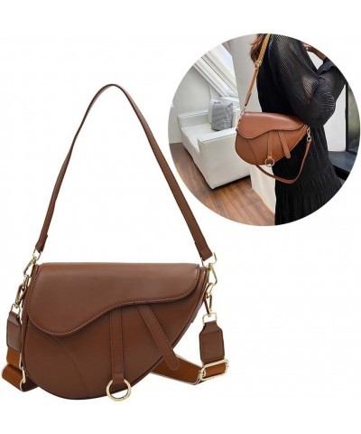 PU Leather Small Crossbody Bag Two Straps Women Stylish Satchel Bags Waterproof Saddle Shoulder Bag Solid Color Should Brown ...