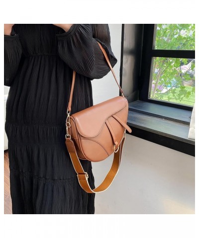 PU Leather Small Crossbody Bag Two Straps Women Stylish Satchel Bags Waterproof Saddle Shoulder Bag Solid Color Should Brown ...