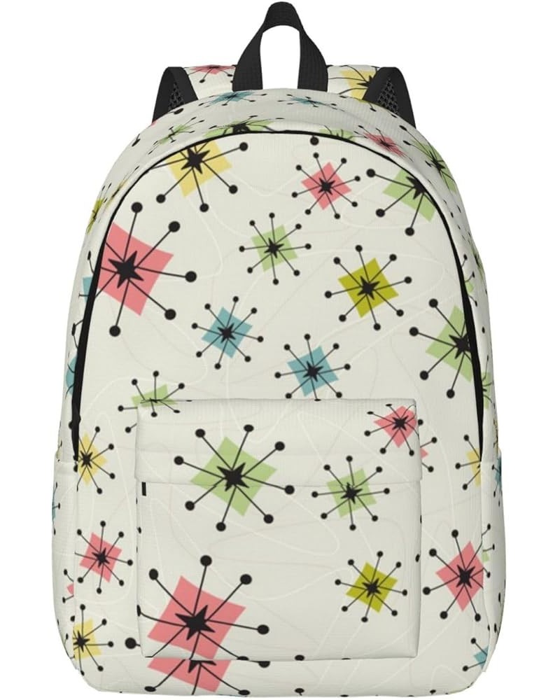 Atomic Stars Pattern Print Unisex Canvas Backpack Cute Backpack For Travel Sports Casual Aesthetic Backpack Black Small $17.3...