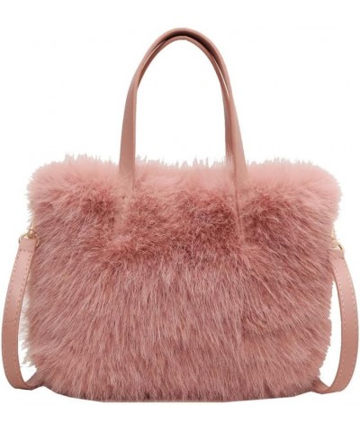 Women Small Faux Fox Fur Tote Bag Mini Furry Top Handle Bag Plush Shoulder Bag Crossbody Bag Handbag Pink $12.22 Totes