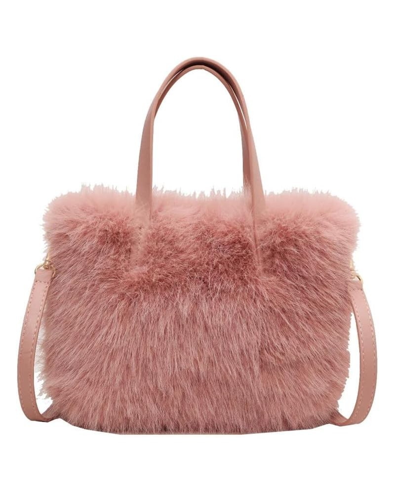 Women Small Faux Fox Fur Tote Bag Mini Furry Top Handle Bag Plush Shoulder Bag Crossbody Bag Handbag Pink $12.22 Totes