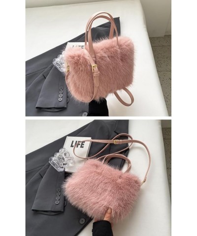 Women Small Faux Fox Fur Tote Bag Mini Furry Top Handle Bag Plush Shoulder Bag Crossbody Bag Handbag Pink $12.22 Totes