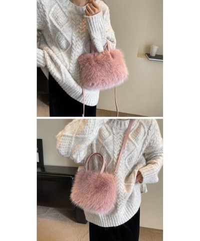 Women Small Faux Fox Fur Tote Bag Mini Furry Top Handle Bag Plush Shoulder Bag Crossbody Bag Handbag Pink $12.22 Totes