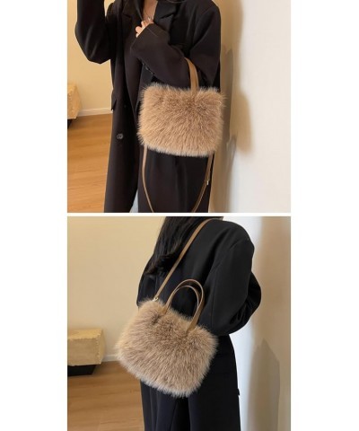 Women Small Faux Fox Fur Tote Bag Mini Furry Top Handle Bag Plush Shoulder Bag Crossbody Bag Handbag Pink $12.22 Totes