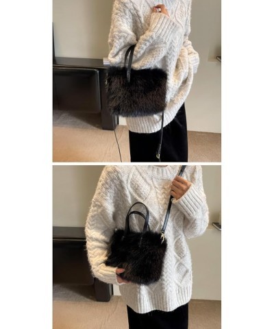 Women Small Faux Fox Fur Tote Bag Mini Furry Top Handle Bag Plush Shoulder Bag Crossbody Bag Handbag Pink $12.22 Totes