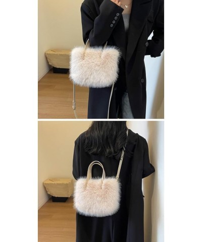 Women Small Faux Fox Fur Tote Bag Mini Furry Top Handle Bag Plush Shoulder Bag Crossbody Bag Handbag Pink $12.22 Totes