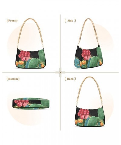 Women Chain Shoulder Purse Bag With Zipper Flowering Cacti Print, Colorful Botanical Hobo Tote Clutch Handbags with Chain Str...