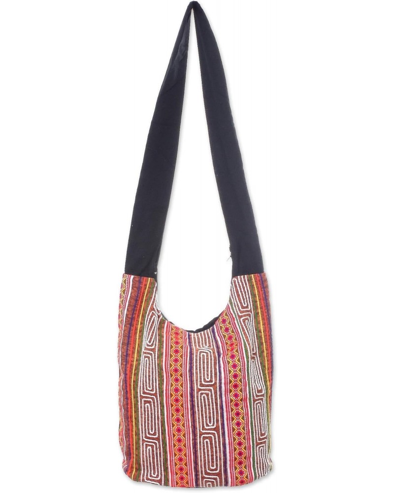 Handmade Cotton Blend Shoulder Bag Brown Multicolor Embellished Handbags Patterned Thailand Geometric 'Pattern Feast' $18.90 ...